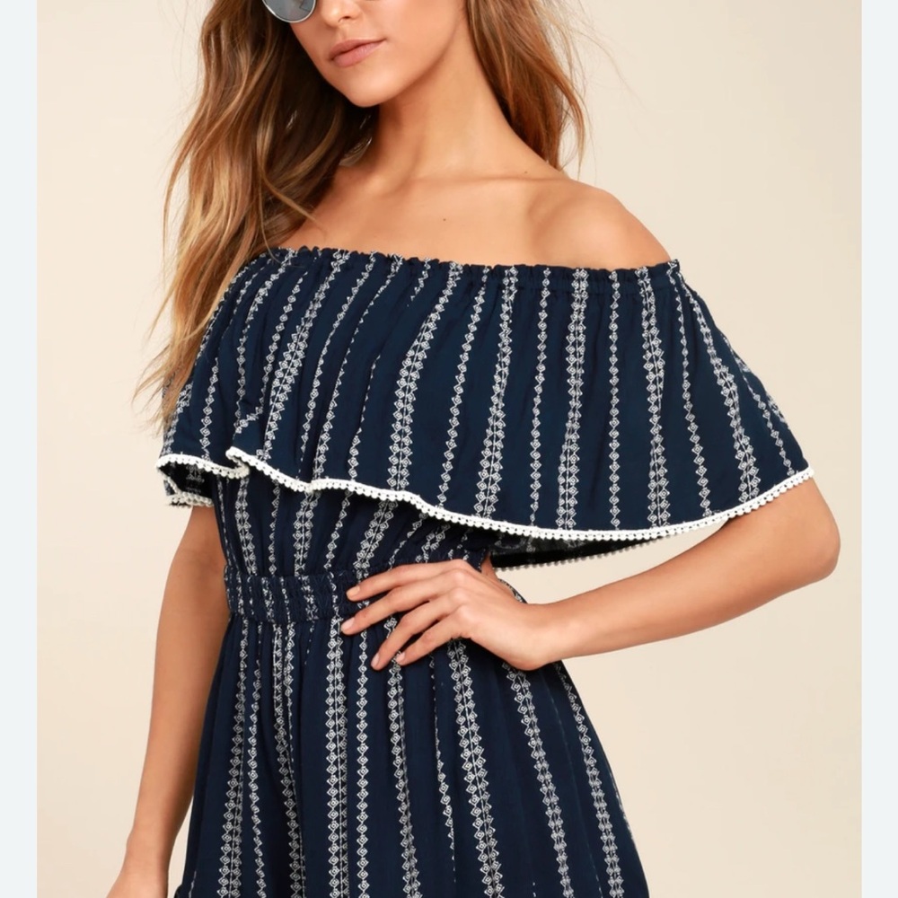 Lulu's Navy and White Off-Shoulder romper
